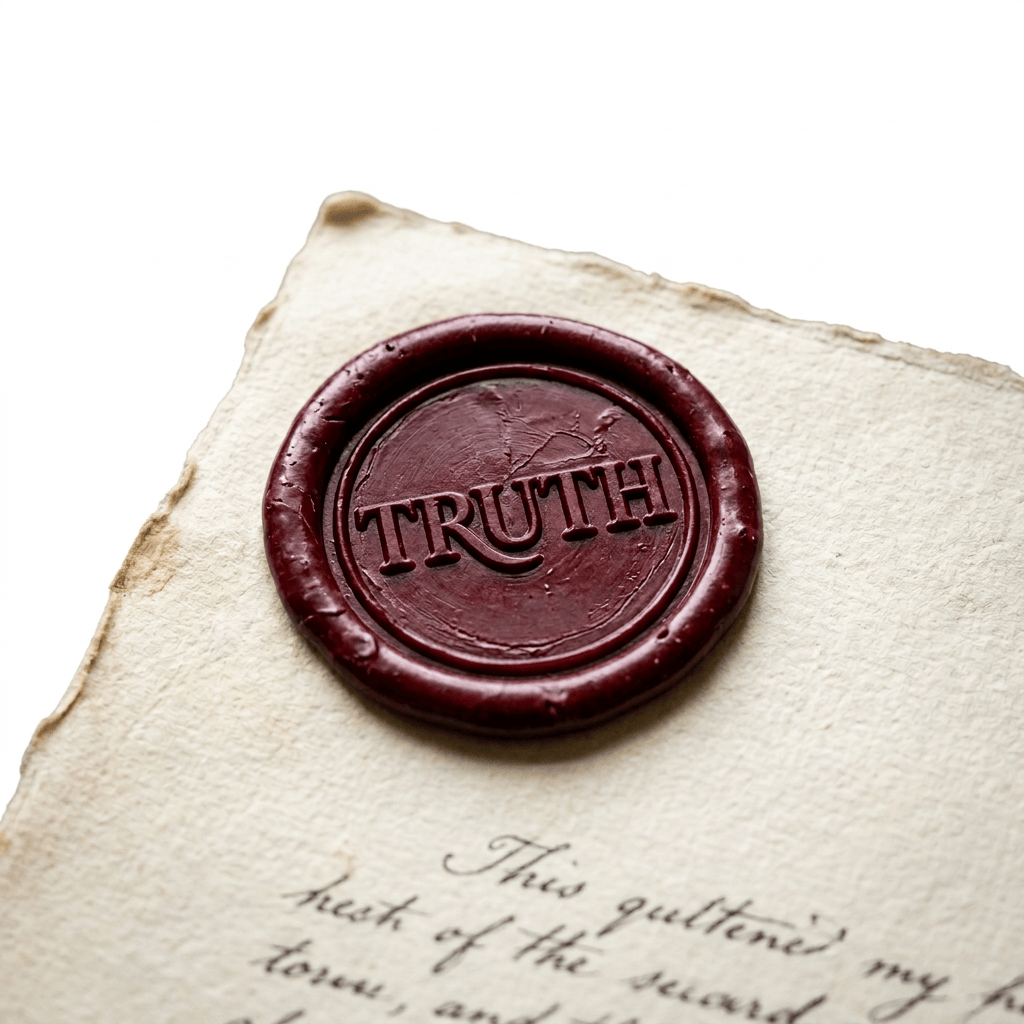 Red wax seal reading “TRUTH” on a handwritten letter